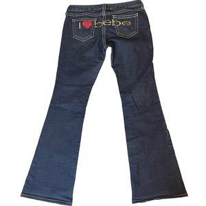 Bebe Y2K I Love Rhinestones Jeans Red Heart Flare Leg Low Rise Jeans 31